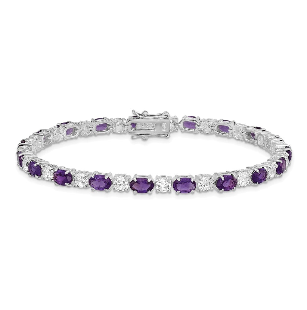 Sterling Silver Rhodium-plated Amethyst & Cubic Zirconia Bracelet – Elegant Jewelry Gift for Birthday, Anniversary, Engagement, Wedding