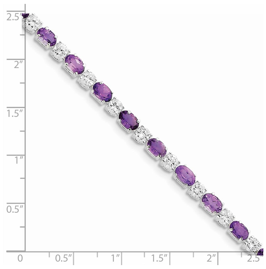 Sterling Silver Rhodium-plated Amethyst & Cubic Zirconia Bracelet – Elegant Jewelry Gift for Birthday, Anniversary, Engagement, Wedding