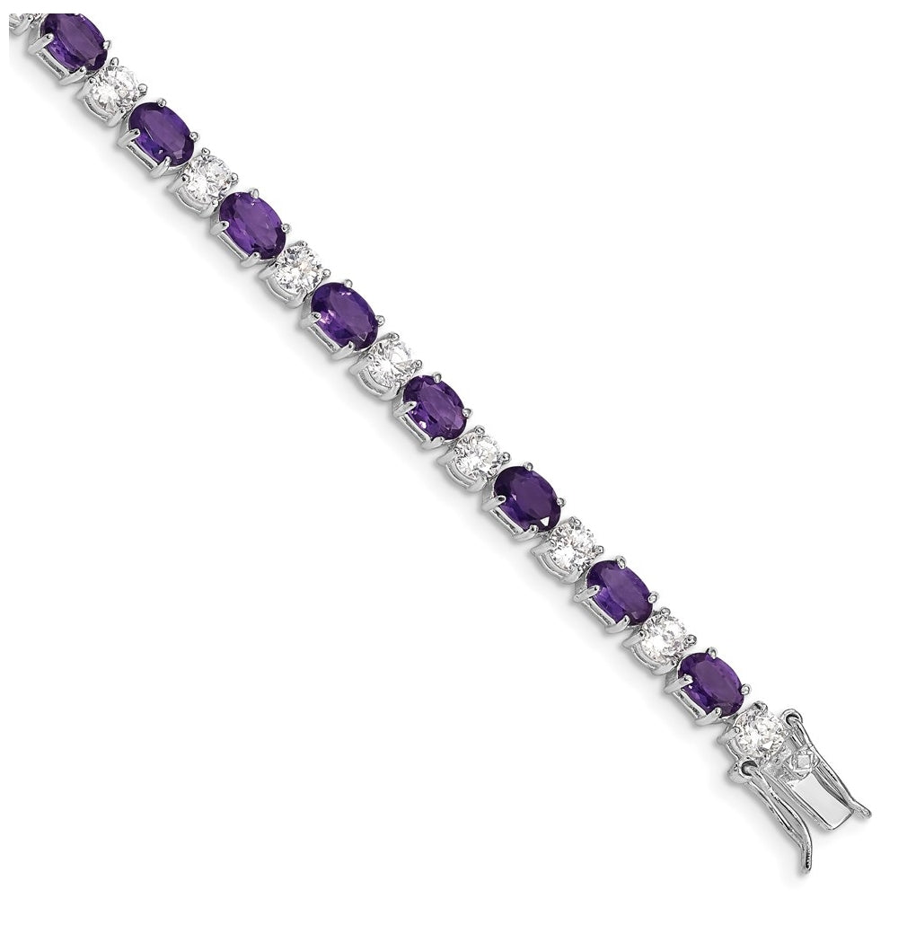 Sterling Silver Rhodium-plated Amethyst & Cubic Zirconia Bracelet – Elegant Jewelry Gift for Birthday, Anniversary, Engagement, Wedding