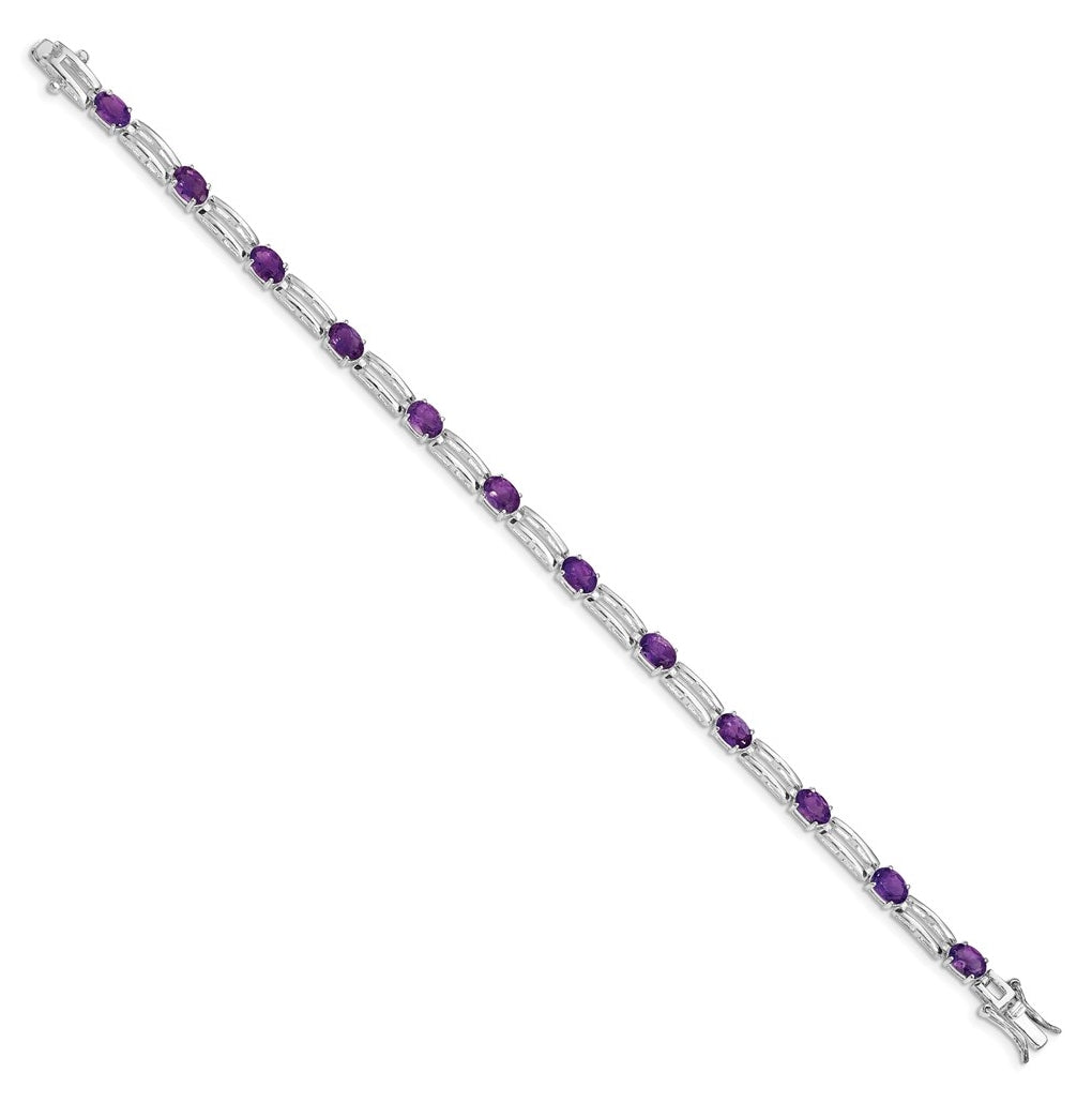 Sterling Silver Rhodium-plated Amethyst Bracelet – Elegant Jewelry Gift for Birthday, Anniversary, Engagement, Wedding