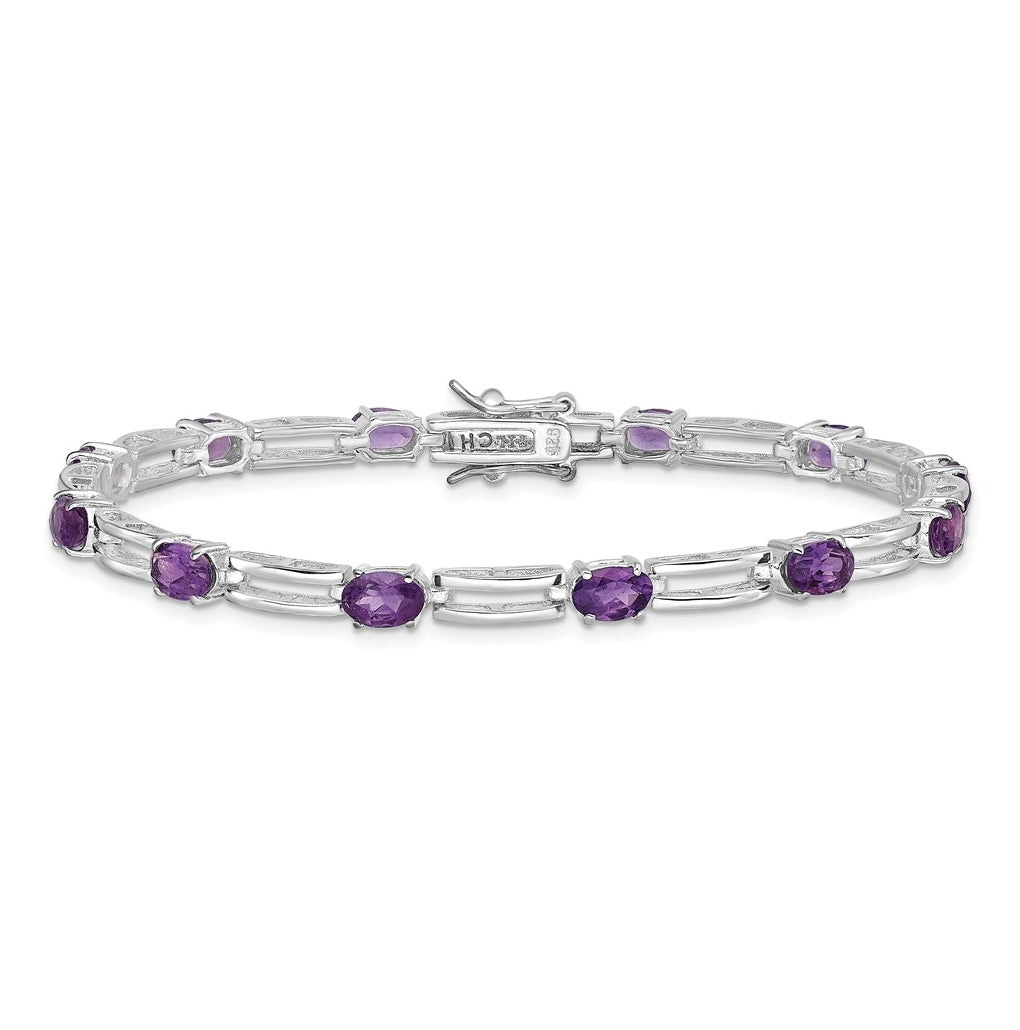Sterling Silver Rhodium-plated Amethyst Bracelet – Elegant Jewelry Gift for Birthday, Anniversary, Engagement, Wedding