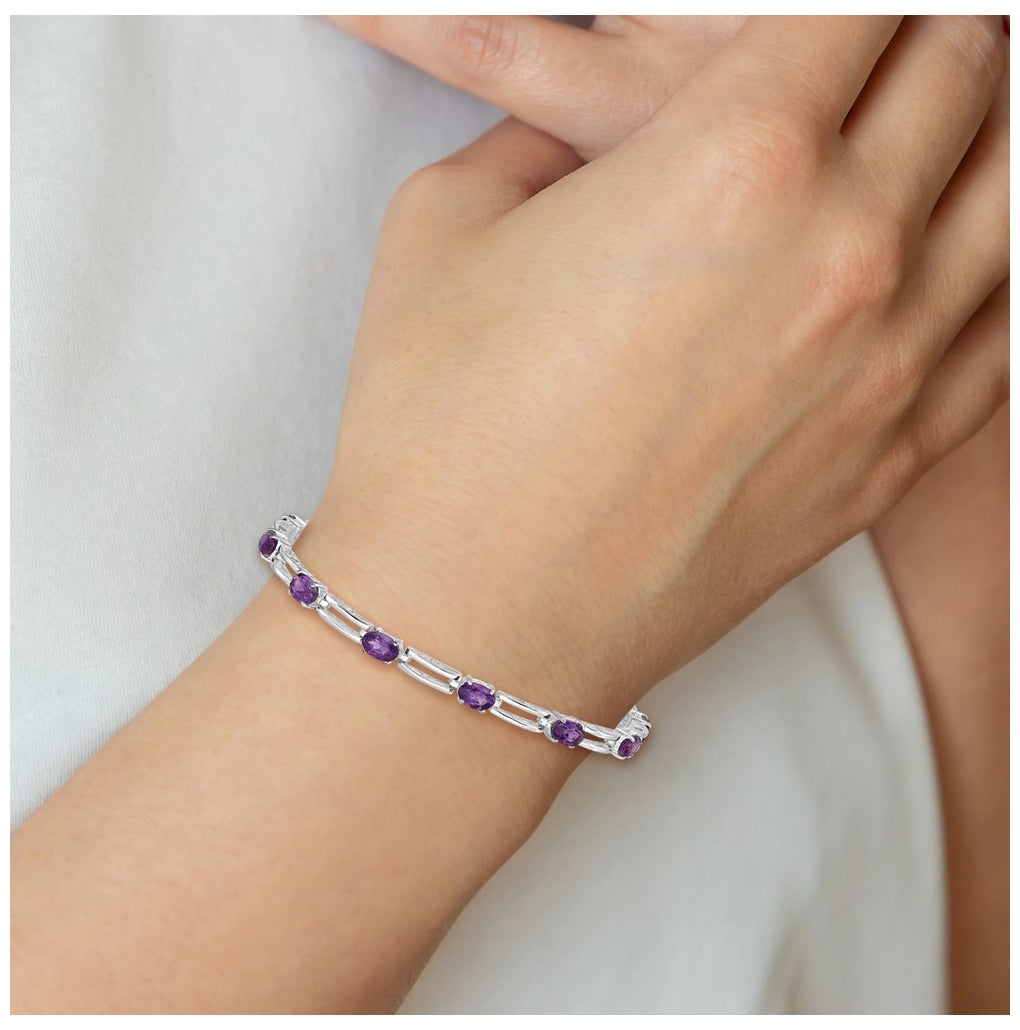 Sterling Silver Rhodium-plated Amethyst Bracelet – Elegant Jewelry Gift for Birthday, Anniversary, Engagement, Wedding