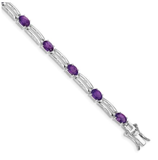 Sterling Silver Rhodium-plated Amethyst Bracelet – Elegant Jewelry Gift for Birthday, Anniversary, Engagement, Wedding