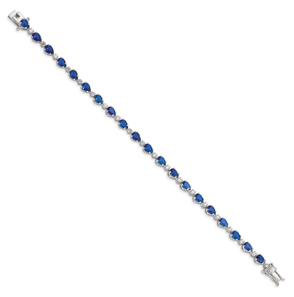 Sterling Silver Rhodium Plated Blue and Clear Cubic Zirconia Bracelet – Elegant Jewelry Gift for Birthday, Anniversary, Engagement, Wedding