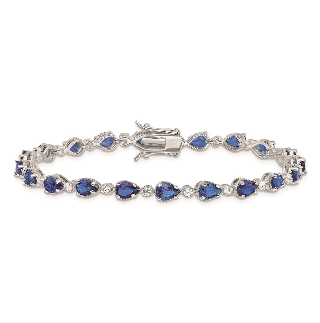 Sterling Silver Rhodium Plated Blue and Clear Cubic Zirconia Bracelet – Elegant Jewelry Gift for Birthday, Anniversary, Engagement, Wedding