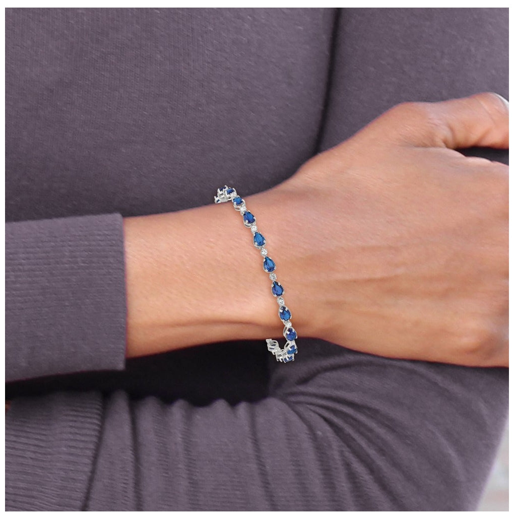 Sterling Silver Rhodium Plated Blue and Clear Cubic Zirconia Bracelet – Elegant Jewelry Gift for Birthday, Anniversary, Engagement, Wedding