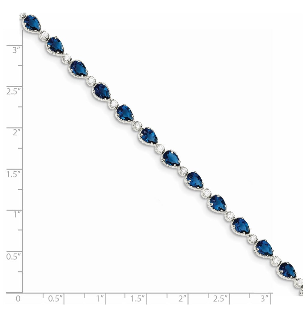Sterling Silver Rhodium Plated Blue and Clear Cubic Zirconia Bracelet – Elegant Jewelry Gift for Birthday, Anniversary, Engagement, Wedding