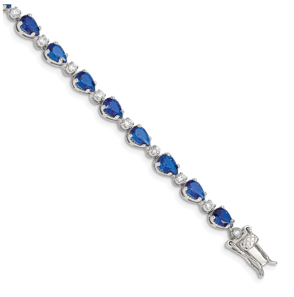 Sterling Silver Rhodium Plated Blue and Clear Cubic Zirconia Bracelet – Elegant Jewelry Gift for Birthday, Anniversary, Engagement, Wedding