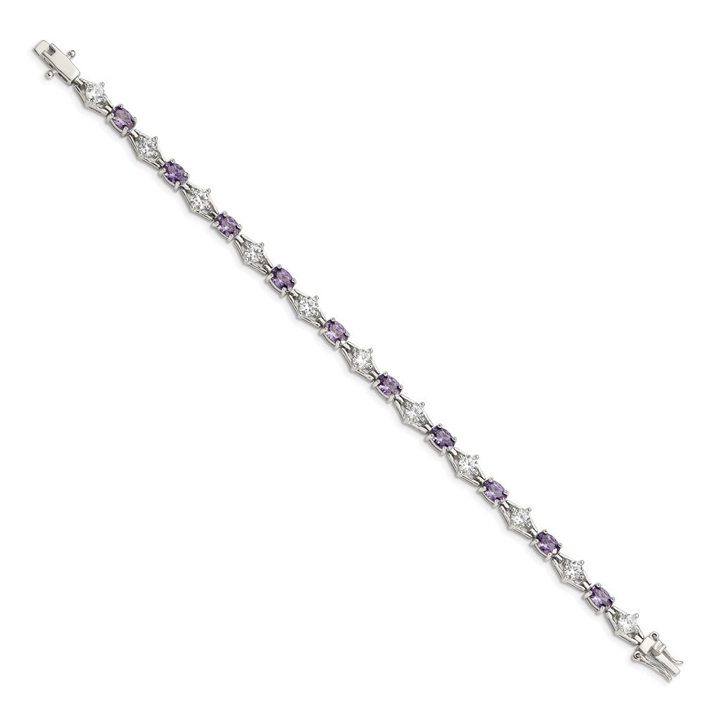 Sterling Silver Rhodium-plated Purple and Clear Cubic Zirconia Bracelet – Elegant Jewelry Gift for Birthday, Anniversary, Engagement, Wedding