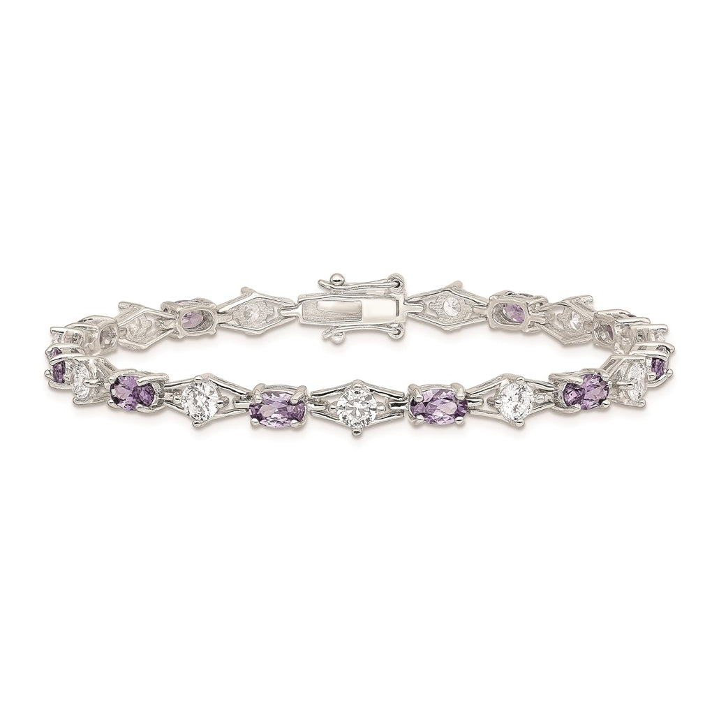 Sterling Silver Rhodium-plated Purple and Clear Cubic Zirconia Bracelet – Elegant Jewelry Gift for Birthday, Anniversary, Engagement, Wedding