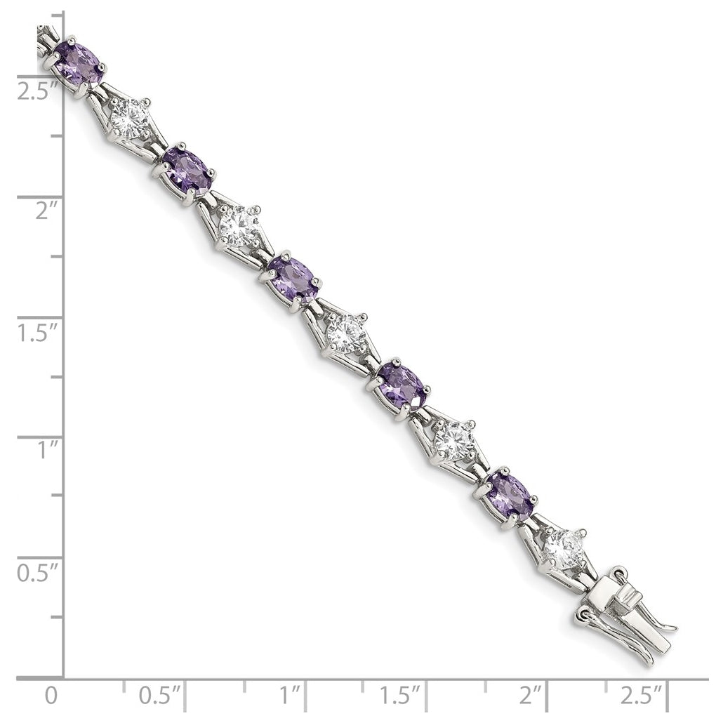 Sterling Silver Rhodium-plated Purple and Clear Cubic Zirconia Bracelet – Elegant Jewelry Gift for Birthday, Anniversary, Engagement, Wedding