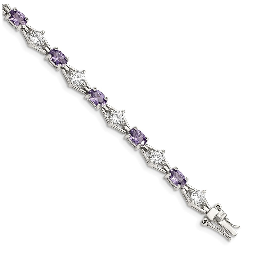 Sterling Silver Rhodium-plated Purple and Clear Cubic Zirconia Bracelet – Elegant Jewelry Gift for Birthday, Anniversary, Engagement, Wedding