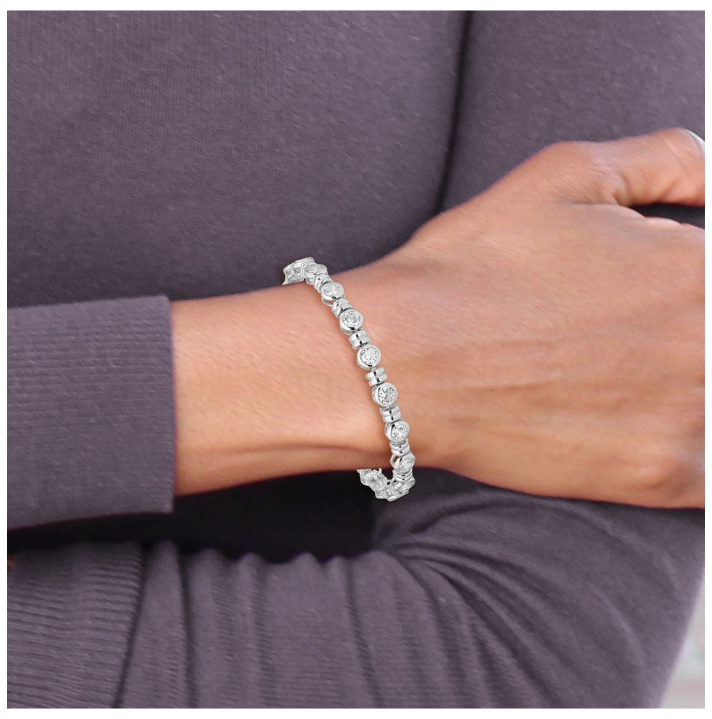 Sterling Silver Rhodium-plated Cubic Zirconia Bracelet – Elegant Jewelry Gift for Birthday, Anniversary, Engagement, Wedding