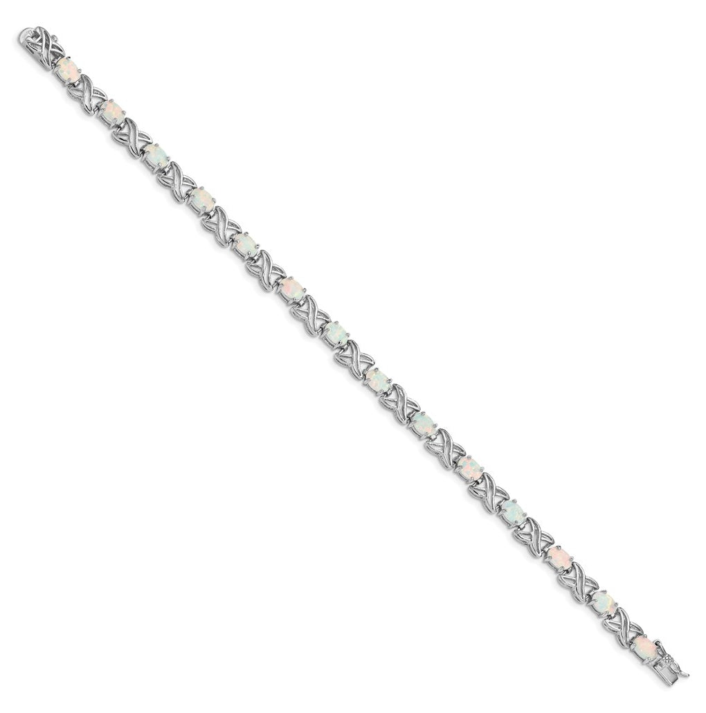 Sterling Silver Rhodium Plated 8.5 inch Created Opal XO Bracelet – Elegant Jewelry Gift for Birthday, Anniversary, Engagement, Wedding