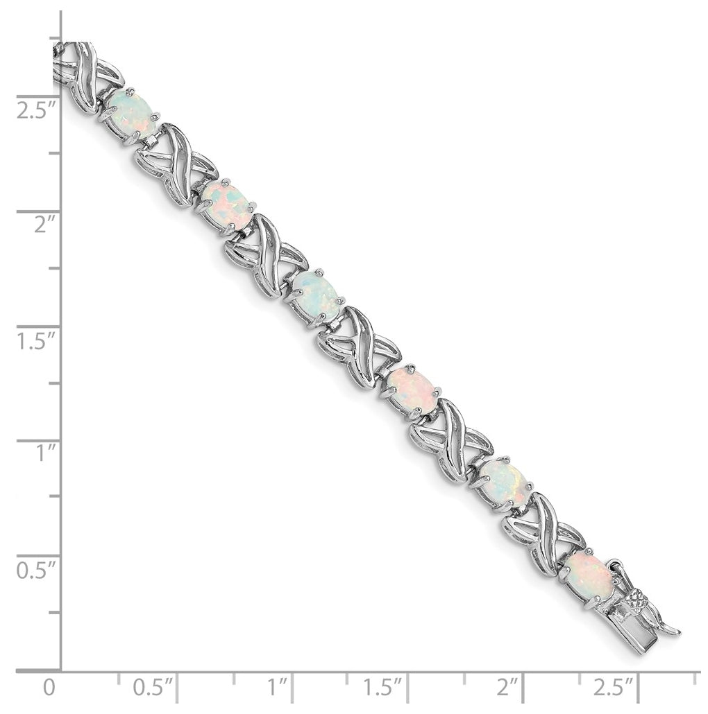 Sterling Silver Rhodium Plated 8.5 inch Created Opal XO Bracelet – Elegant Jewelry Gift for Birthday, Anniversary, Engagement, Wedding