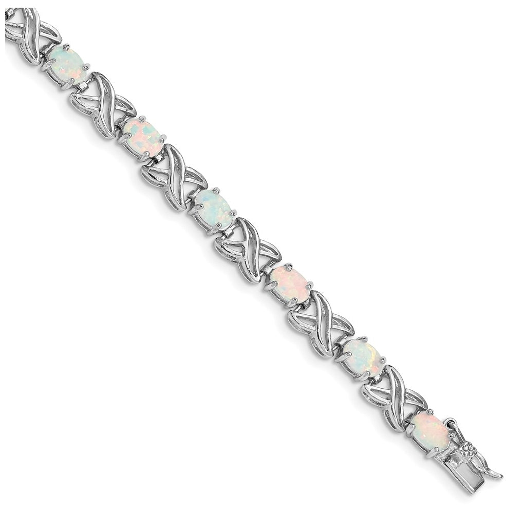 Sterling Silver Rhodium Plated 8.5 inch Created Opal XO Bracelet – Elegant Jewelry Gift for Birthday, Anniversary, Engagement, Wedding