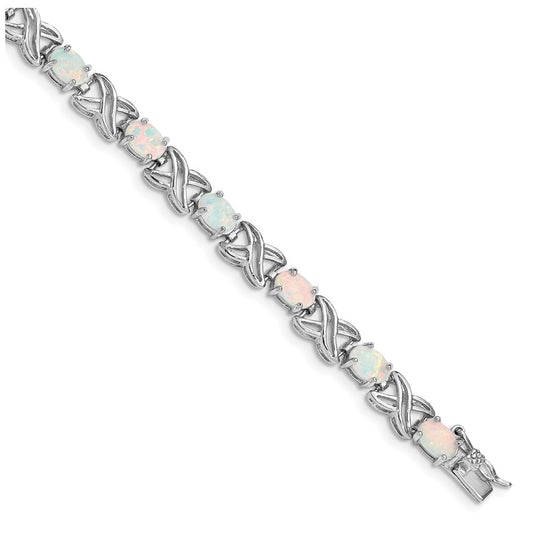 Sterling Silver Rhodium Plated 8.5 inch Created Opal XO Bracelet – Elegant Jewelry Gift for Birthday, Anniversary, Engagement, Wedding