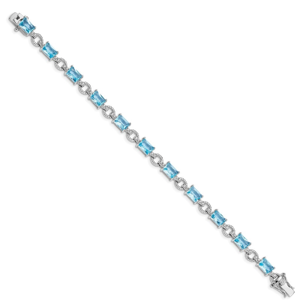 Sterling Silver Rhodium-plated Blue and Clear Cubic Zirconia Bracelet – Elegant Jewelry Gift for Birthday, Anniversary, Engagement, Wedding