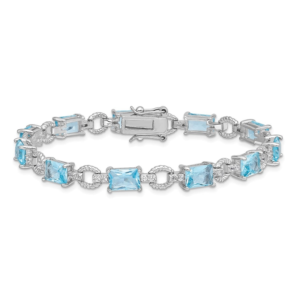 Sterling Silver Rhodium-plated Blue and Clear Cubic Zirconia Bracelet – Elegant Jewelry Gift for Birthday, Anniversary, Engagement, Wedding
