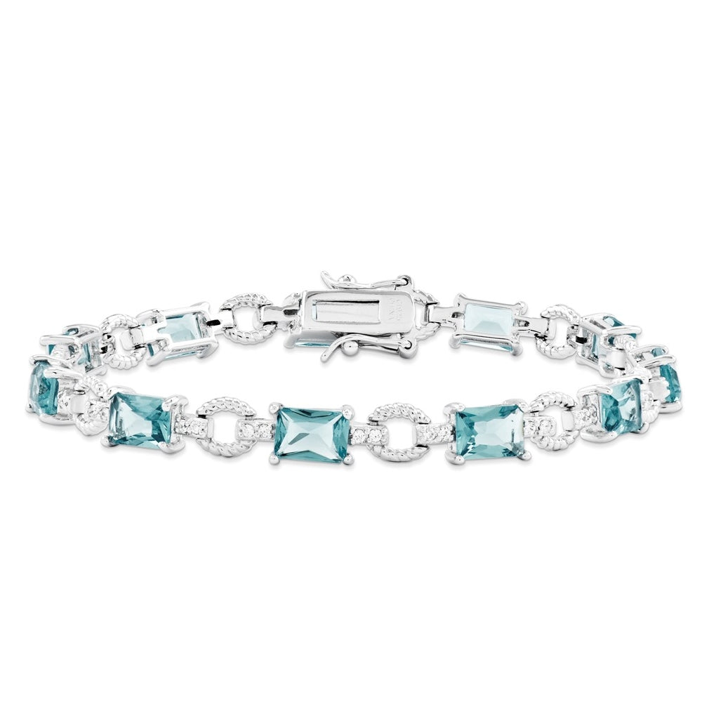 Sterling Silver Rhodium-plated Blue and Clear Cubic Zirconia Bracelet – Elegant Jewelry Gift for Birthday, Anniversary, Engagement, Wedding