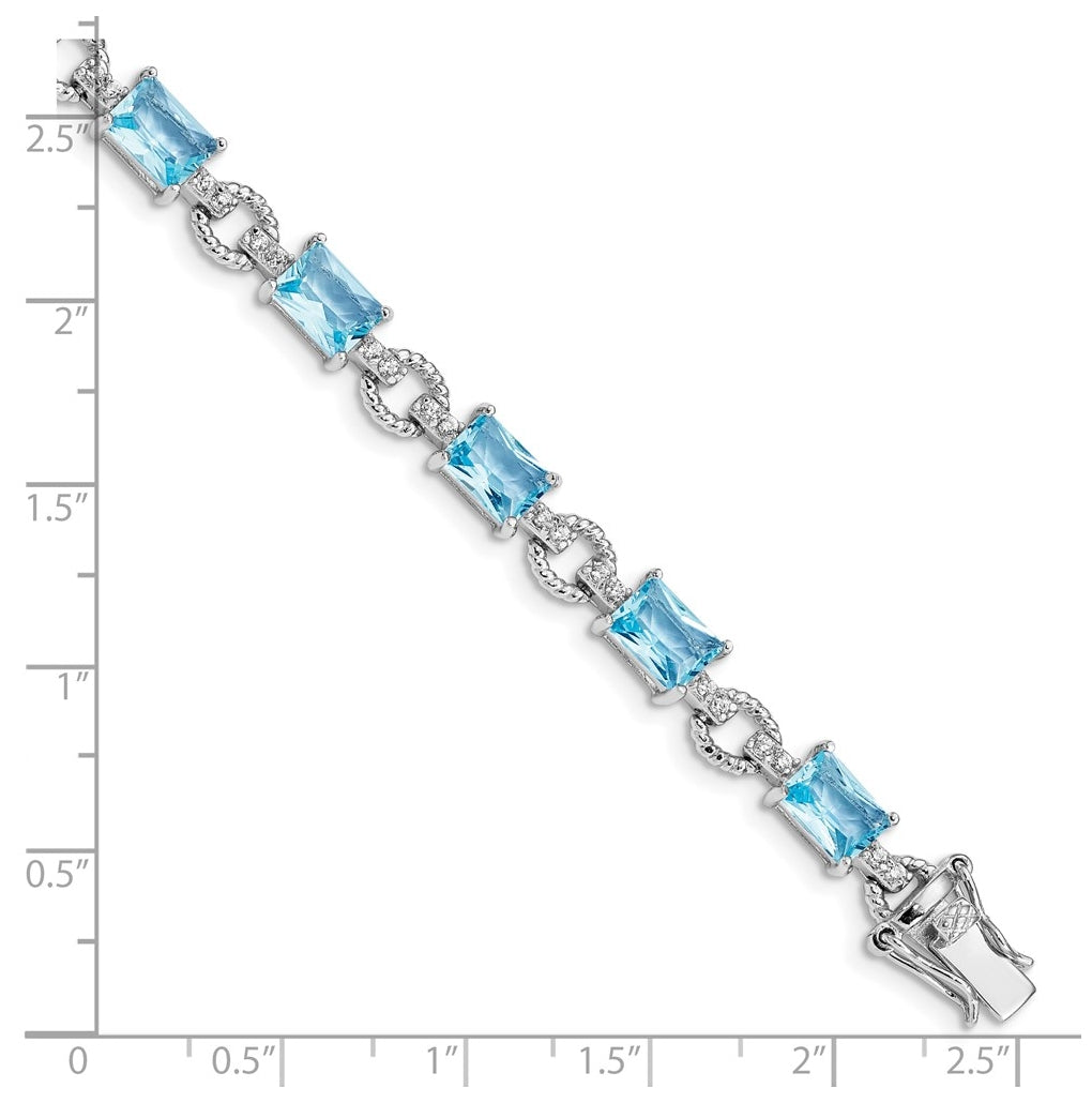 Sterling Silver Rhodium-plated Blue and Clear Cubic Zirconia Bracelet – Elegant Jewelry Gift for Birthday, Anniversary, Engagement, Wedding