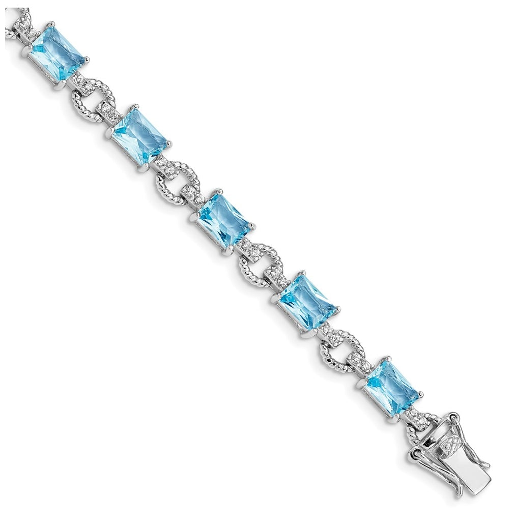 Sterling Silver Rhodium-plated Blue and Clear Cubic Zirconia Bracelet – Elegant Jewelry Gift for Birthday, Anniversary, Engagement, Wedding