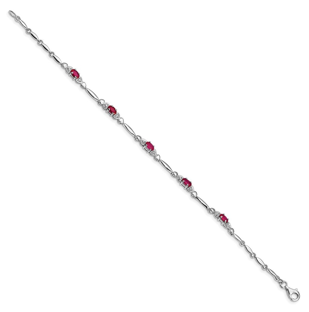 Sterling Silver Rhodium-plated Composite Ruby and Diamond Bracelet Length 7 in – Elegant Jewelry Gift for Birthday, Anniversary, Engagement, Wedding
