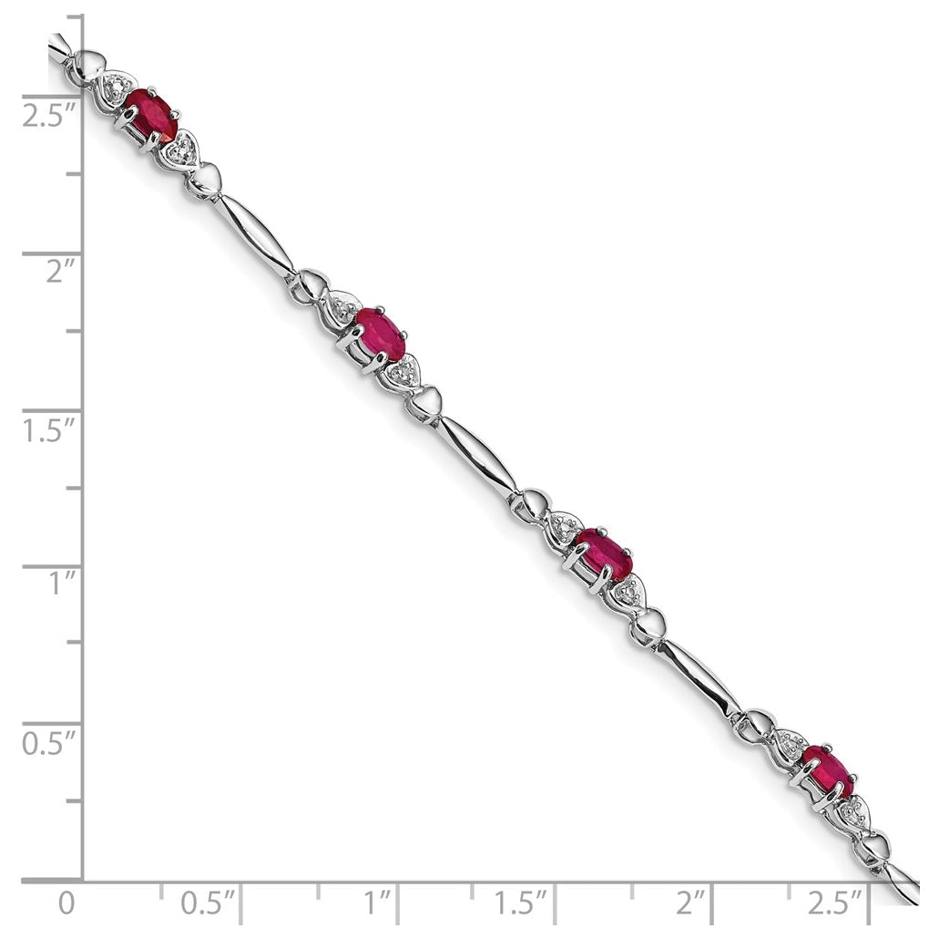 Sterling Silver Rhodium-plated Composite Ruby and Diamond Bracelet Length 7 in – Elegant Jewelry Gift for Birthday, Anniversary, Engagement, Wedding