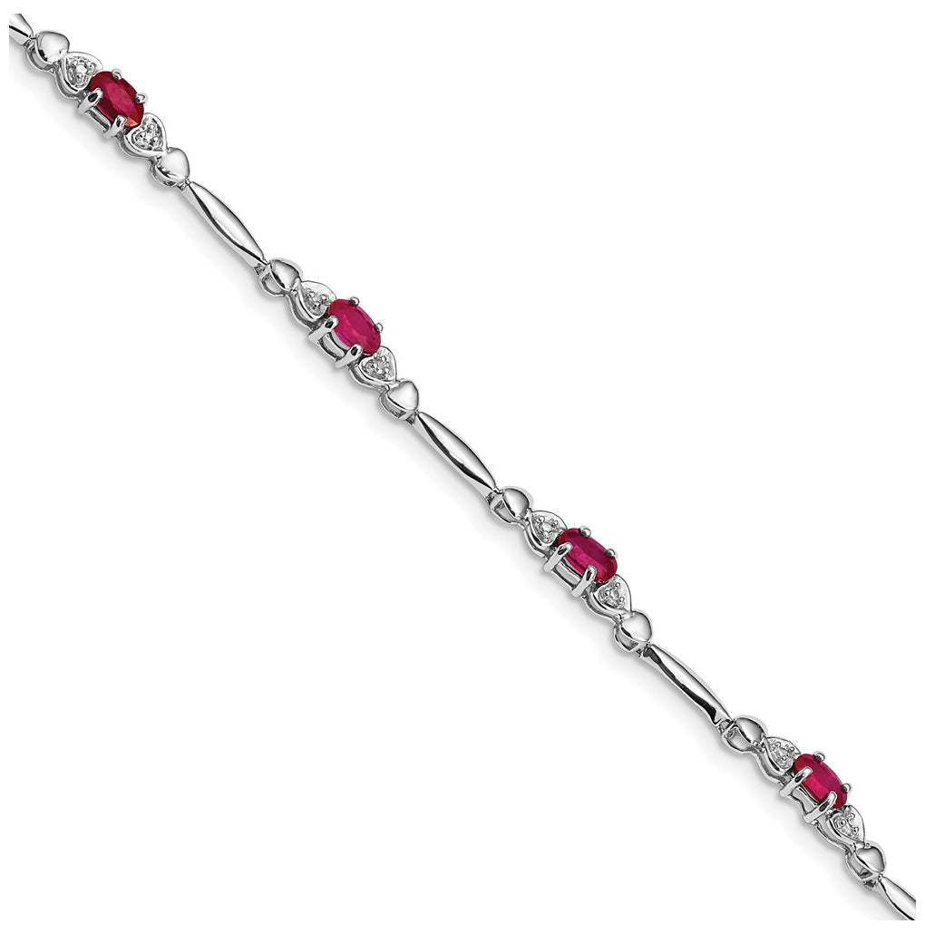 Sterling Silver Rhodium-plated Composite Ruby and Diamond Bracelet Length 7 in – Elegant Jewelry Gift for Birthday, Anniversary, Engagement, Wedding