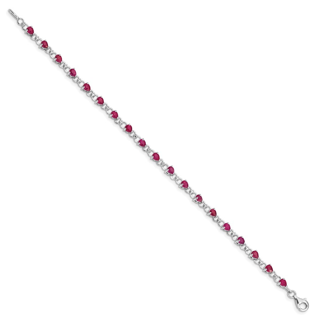 Sterling Silver Rhodium-plated Composite Ruby & Diamond Bracelet Length 7 In – Elegant Jewelry Gift for Birthday, Anniversary, Engagement, Wedding