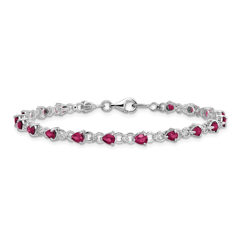 Sterling Silver Rhodium-plated Composite Ruby & Diamond Bracelet Length 7 In – Elegant Jewelry Gift for Birthday, Anniversary, Engagement, Wedding