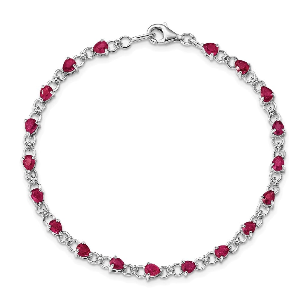 Sterling Silver Rhodium-plated Composite Ruby & Diamond Bracelet Length 7 In – Elegant Jewelry Gift for Birthday, Anniversary, Engagement, Wedding