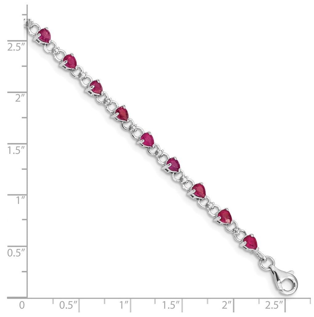 Sterling Silver Rhodium-plated Composite Ruby & Diamond Bracelet Length 7 In – Elegant Jewelry Gift for Birthday, Anniversary, Engagement, Wedding