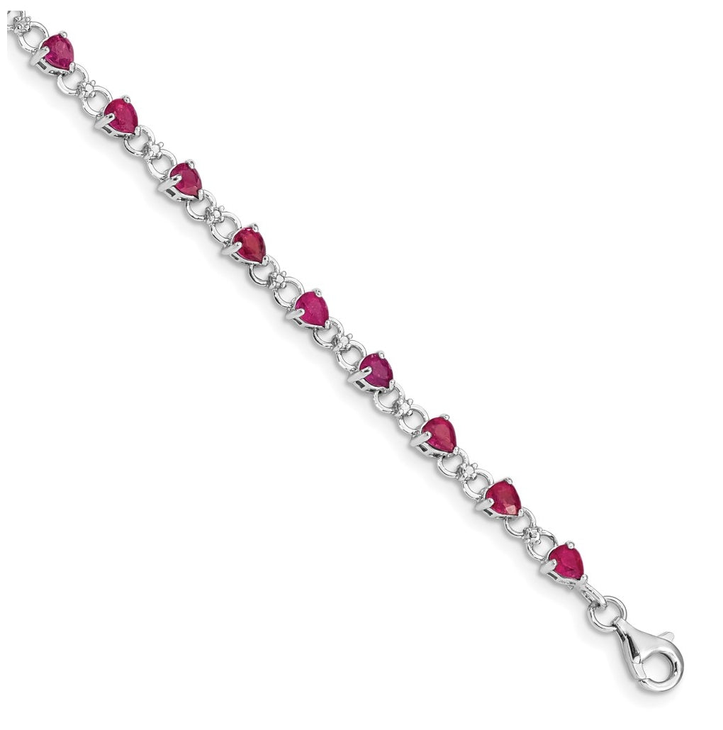 Sterling Silver Rhodium-plated Composite Ruby & Diamond Bracelet Length 7 In – Elegant Jewelry Gift for Birthday, Anniversary, Engagement, Wedding