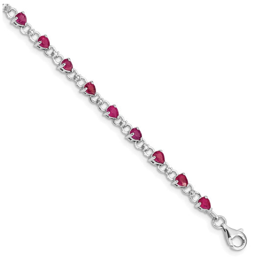 Sterling Silver Rhodium-plated Composite Ruby & Diamond Bracelet Length 7 In – Elegant Jewelry Gift for Birthday, Anniversary, Engagement, Wedding