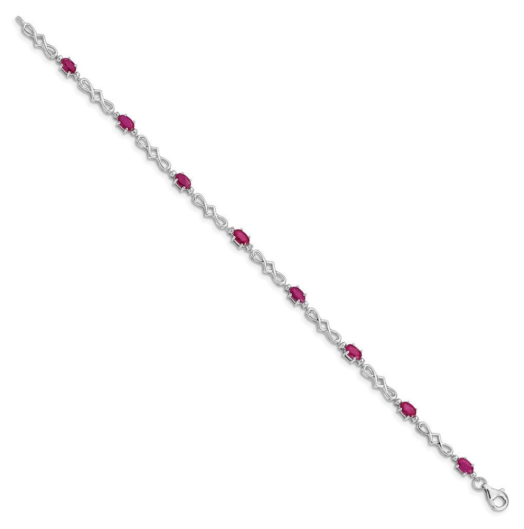 Sterling Silver Rhodium-plated Composite Ruby and Diamond Bracelet, Length 7 In – Elegant Jewelry Gift for Birthday, Anniversary, Engagement, Wedding