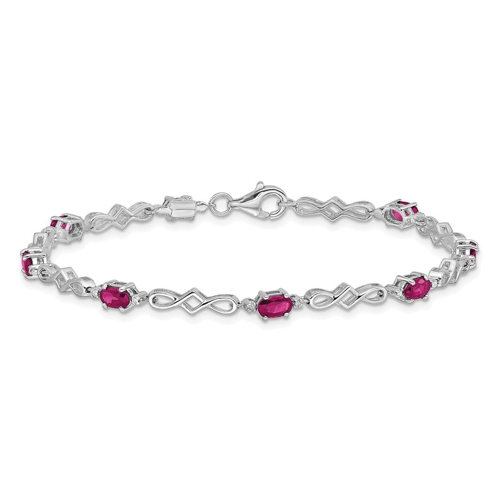 Sterling Silver Rhodium-plated Composite Ruby and Diamond Bracelet, Length 7 In – Elegant Jewelry Gift for Birthday, Anniversary, Engagement, Wedding