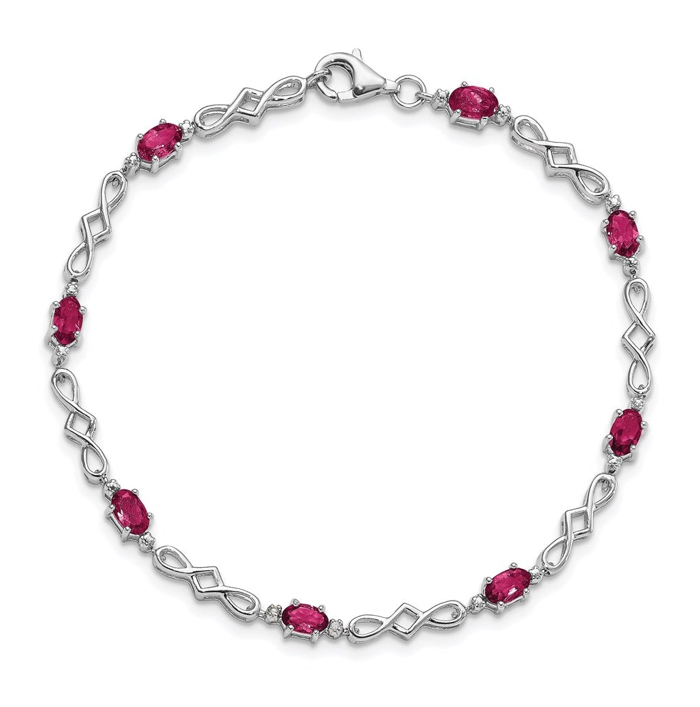 Sterling Silver Rhodium-plated Composite Ruby and Diamond Bracelet, Length 7 In – Elegant Jewelry Gift for Birthday, Anniversary, Engagement, Wedding