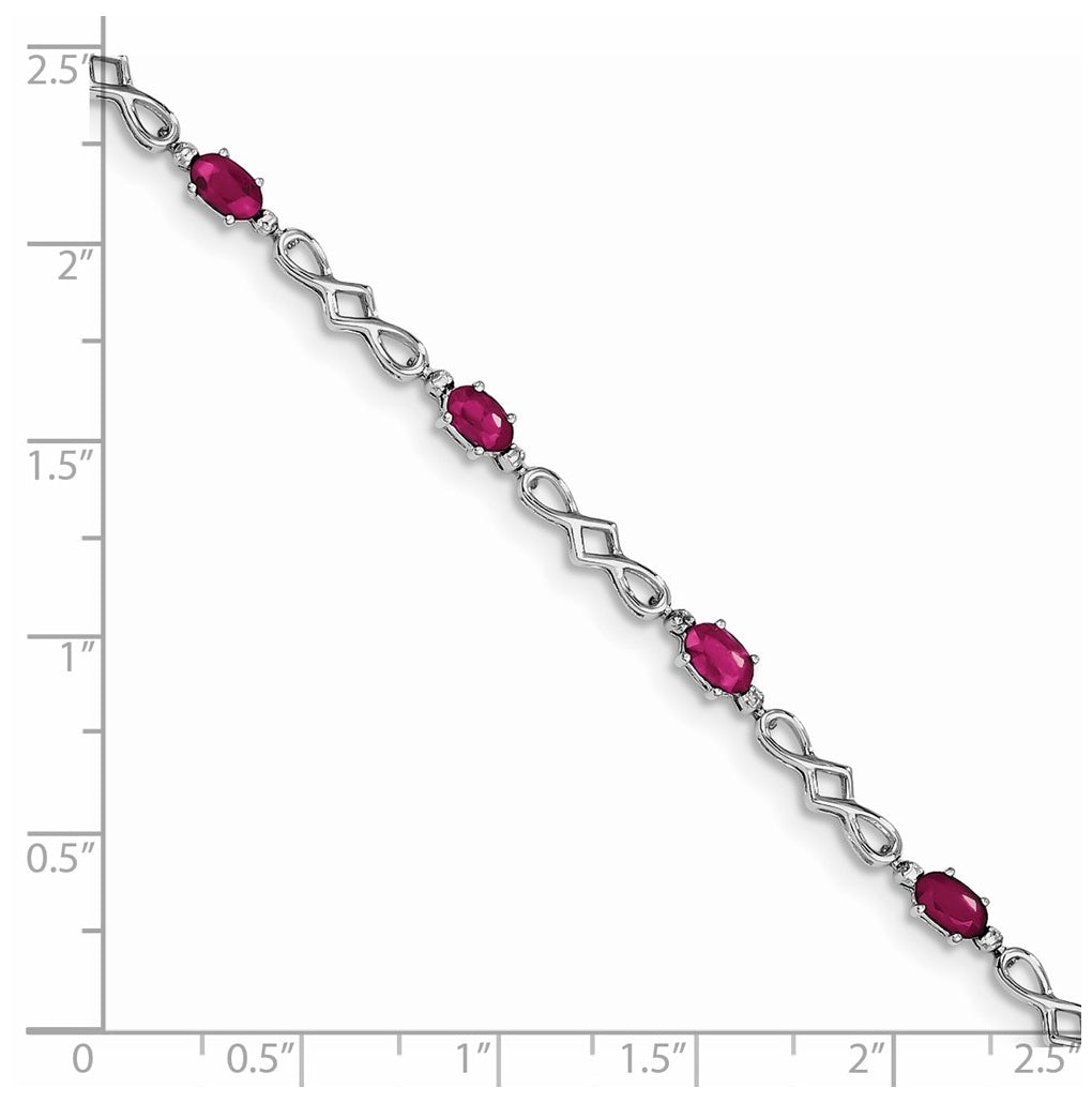 Sterling Silver Rhodium-plated Composite Ruby and Diamond Bracelet, Length 7 In – Elegant Jewelry Gift for Birthday, Anniversary, Engagement, Wedding