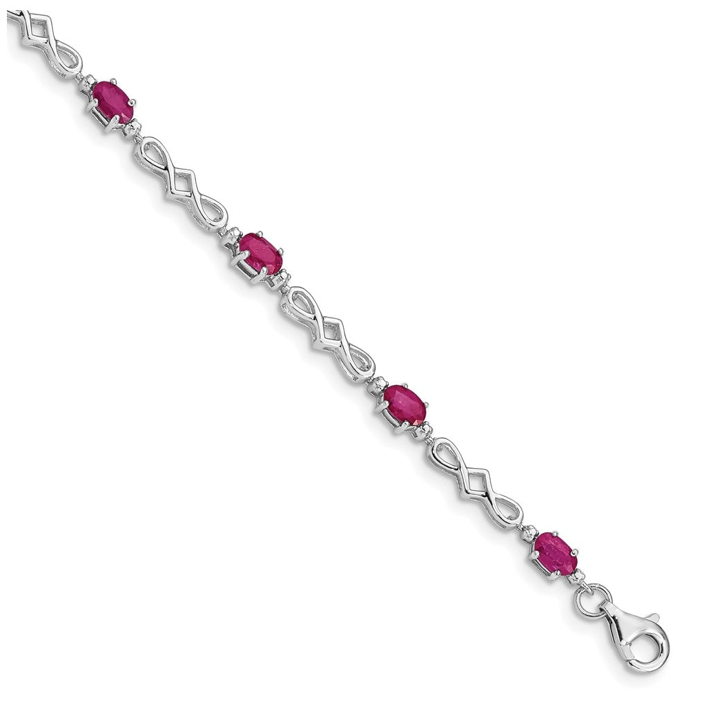 Sterling Silver Rhodium-plated Composite Ruby and Diamond Bracelet, Length 7 In – Elegant Jewelry Gift for Birthday, Anniversary, Engagement, Wedding