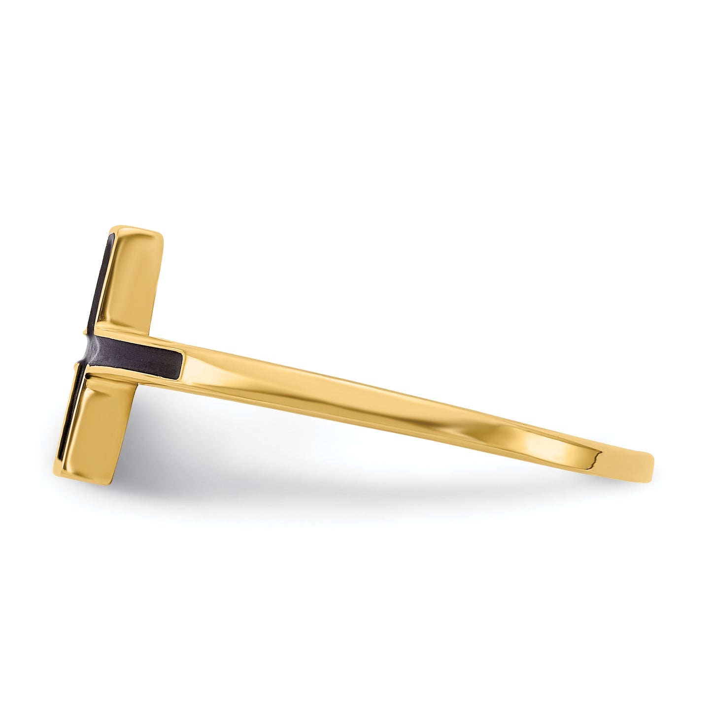 14K Yellow Gold Antiqued Sideways Cross Ring