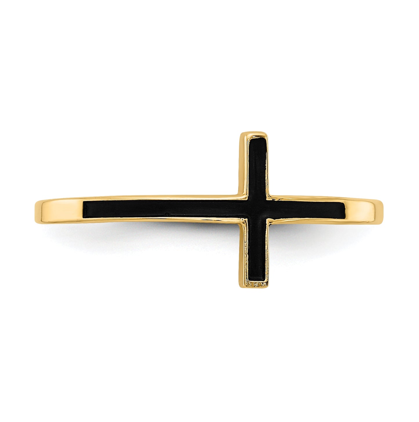 14K Yellow Gold Antiqued Sideways Cross Ring