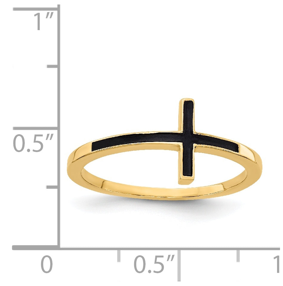 14K Yellow Gold Antiqued Sideways Cross Ring