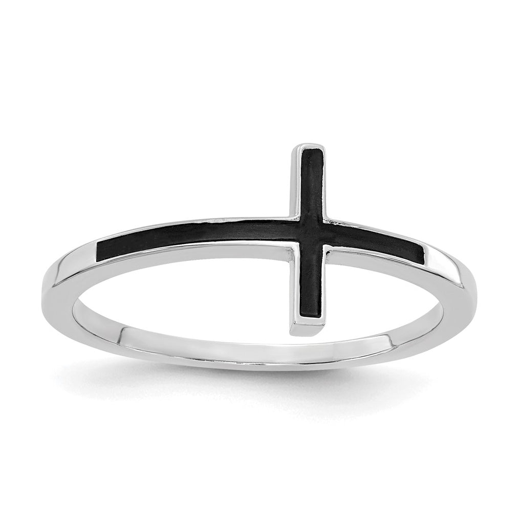 14k White Gold Antiqued Sideways Cross Ring