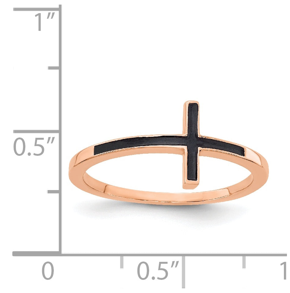 14k Rose Gold Enameled Sideways Cross Ring