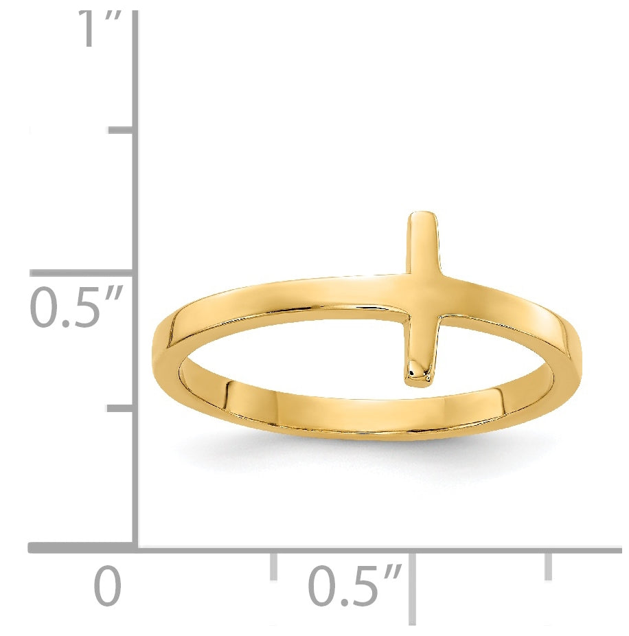 14K Yellow Gold Sideways Cross Ring