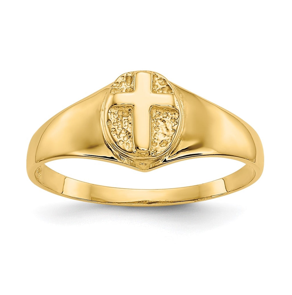 14K Yellow Gold Childs Polished Open Cross-Ring