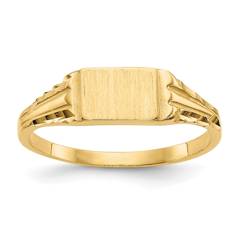 14K Yellow Gold Childs Diamond-Cut Signet Ring