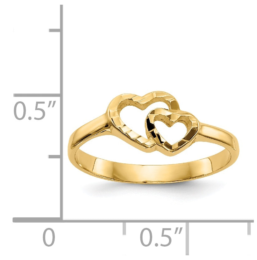 14K Yellow Gold Childrens Heart Ring,  2 mm