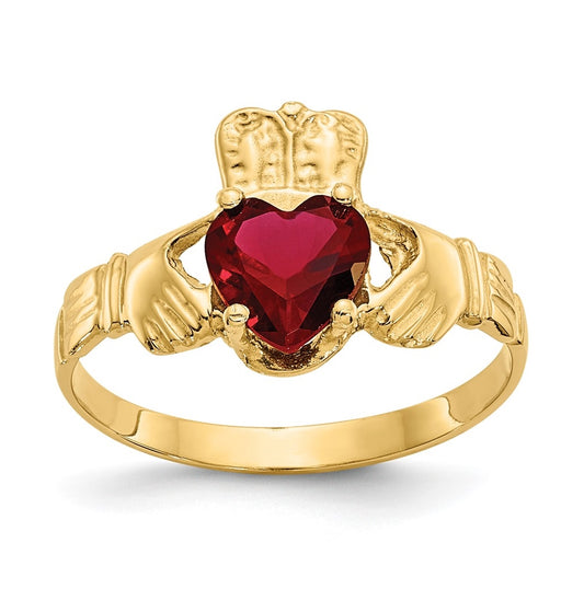 14K Yellow Gold January Cubic Zirconia Birthstone Claddagh Ring